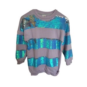 Cat & Jack Striped Blue Purple Brushed Sequin Sweatshirt Size 6X Girls